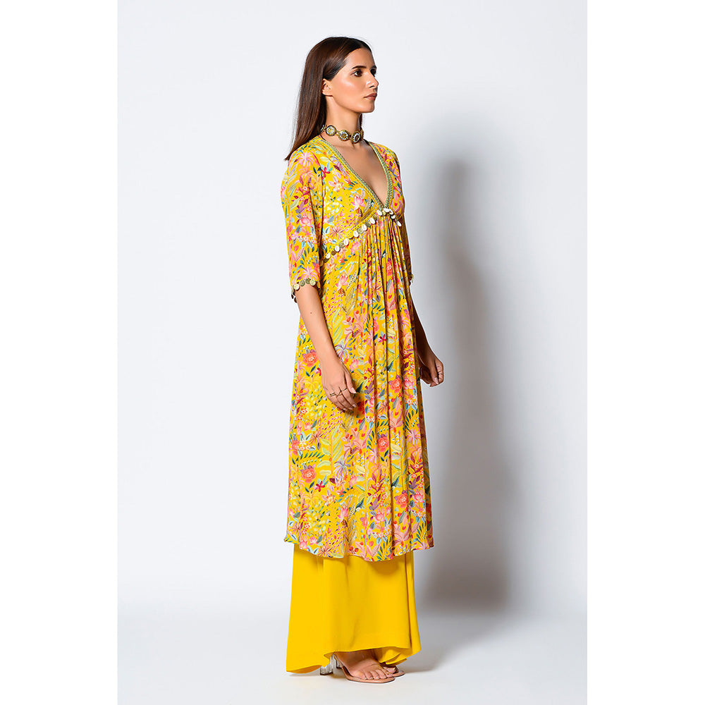 RV Pret Marigold A-Line Kurta Paired with Yellow Crepe Palazzo (Set of 2)