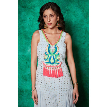 Saaj by Ankita Blue Jumpsuit with Embroidered Yok & Tassels