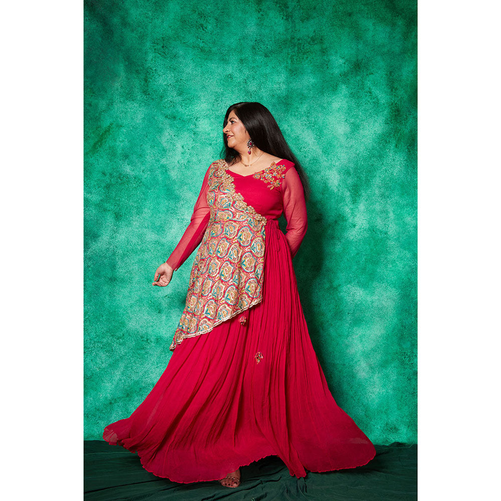Saaj by Ankita Magenta Anarkali Gown with One Sided Cape