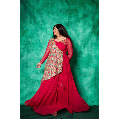 Saaj by Ankita Magenta Anarkali Gown with One Sided Cape
