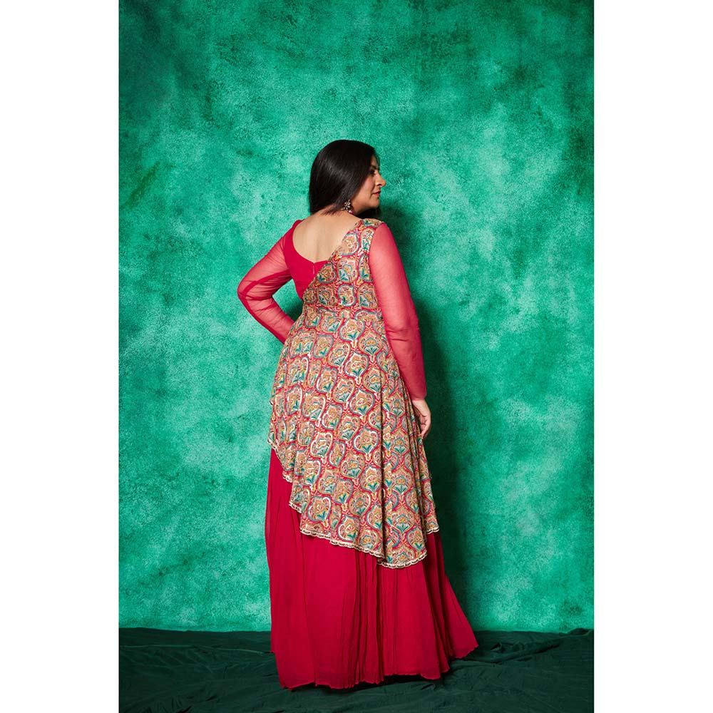 Saaj by Ankita Magenta Anarkali Gown with One Sided Cape
