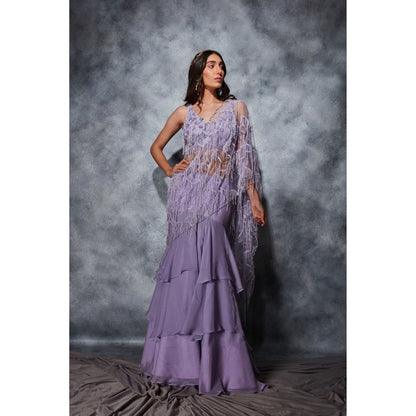 Saaj by Ankita Lavender Ruffle Saree & Embellished Palla with Stitched Blouse