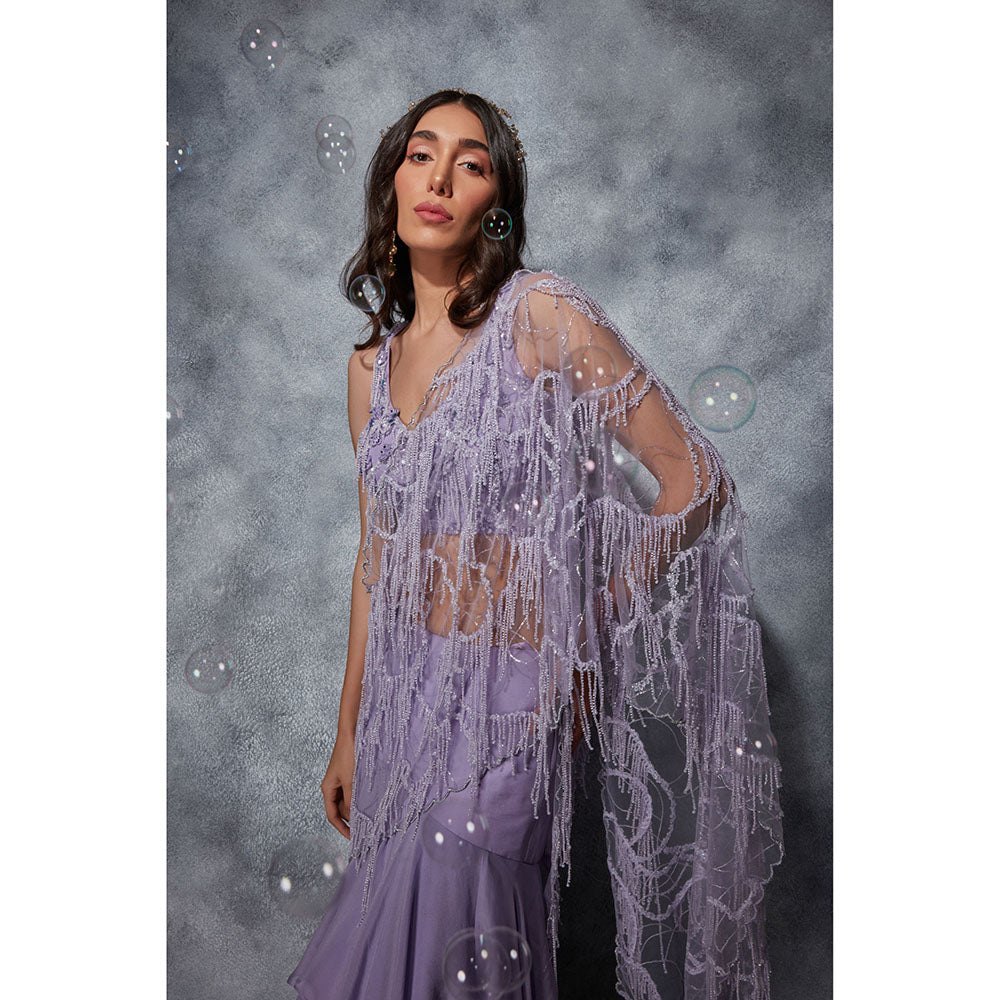Saaj by Ankita Lavender Ruffle Saree & Embellished Palla with Stitched Blouse