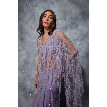 Saaj by Ankita Lavender Ruffle Saree & Embellished Palla with Stitched Blouse