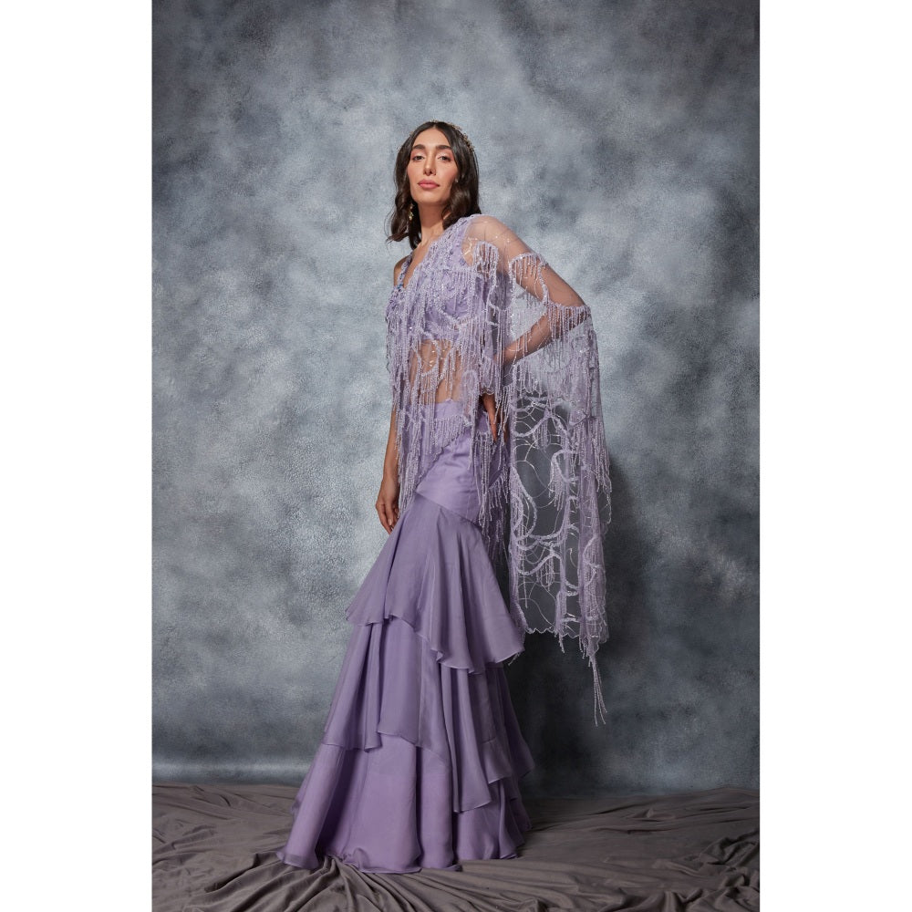 Saaj by Ankita Lavender Ruffle Saree & Embellished Palla with Stitched Blouse