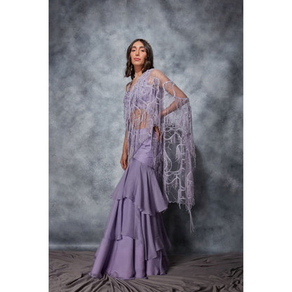 Saaj by Ankita Lavender Ruffle Saree & Embellished Palla with Stitched Blouse
