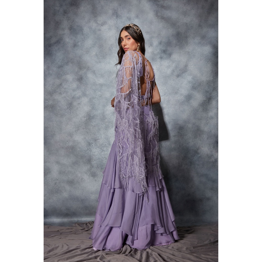 Saaj by Ankita Lavender Ruffle Saree & Embellished Palla with Stitched Blouse