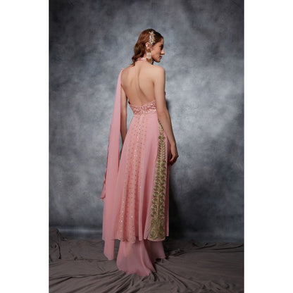 Saaj by Ankita Pink Trail Top with Ruffle Drape Skirt (Set of 2)