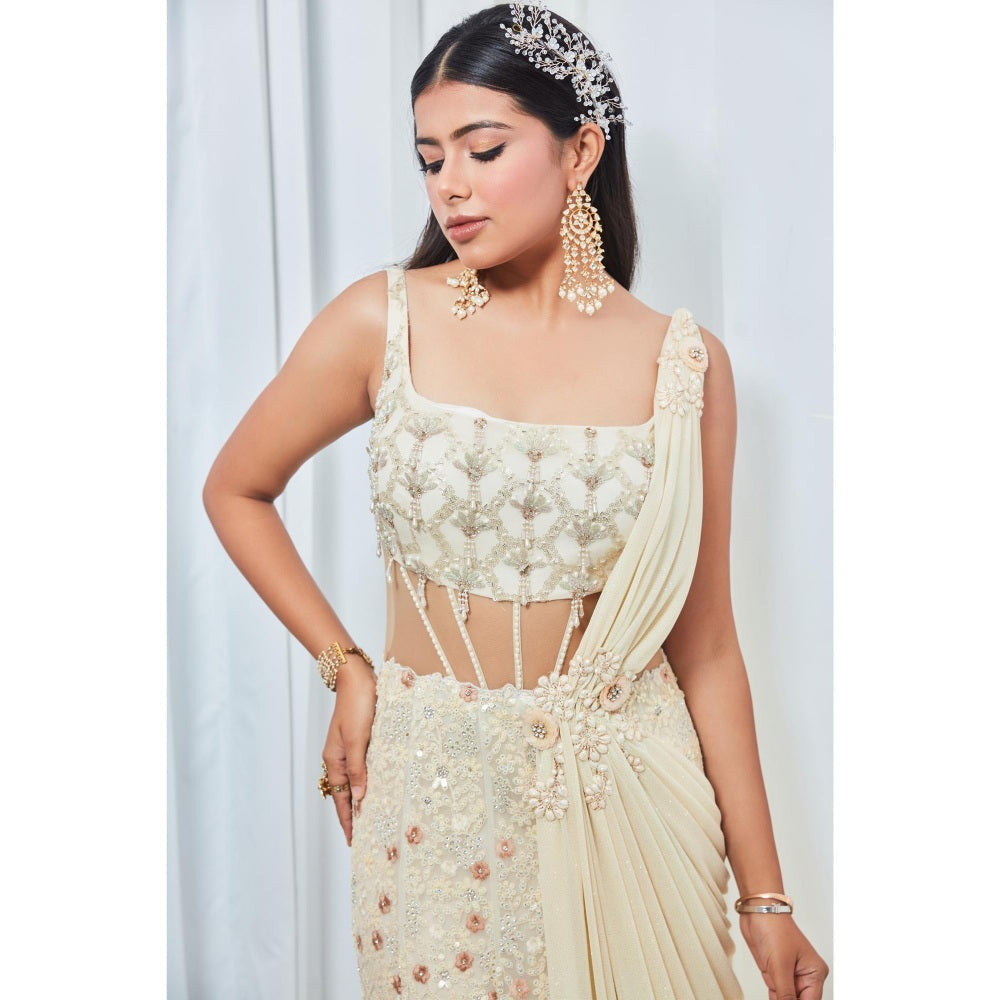 Saaj by Ankita Cream Corset Waist Gown