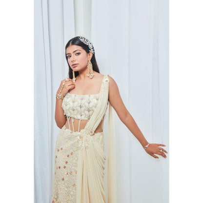 Saaj by Ankita Cream Corset Waist Gown