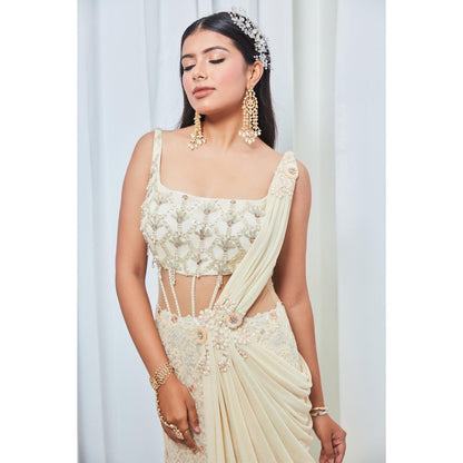 Saaj by Ankita Cream Corset Waist Gown