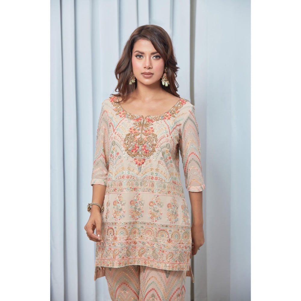 Saaj by Ankita Beige Thread & Sequin Embroidered Co-Ord Set