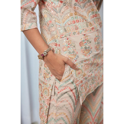 Saaj by Ankita Beige Thread & Sequin Embroidered Co-Ord Set