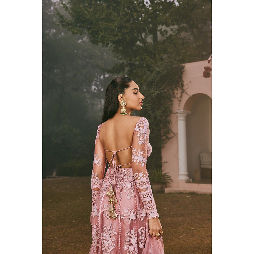 Saanjh by Lea Fariha Blush Pink Embroidered Anarkali Kurta with Pant and Dupatta (Set of 3)