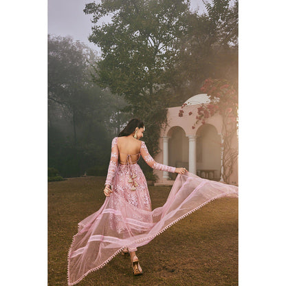 Saanjh by Lea Fariha Blush Pink Embroidered Anarkali Kurta with Pant and Dupatta (Set of 3)