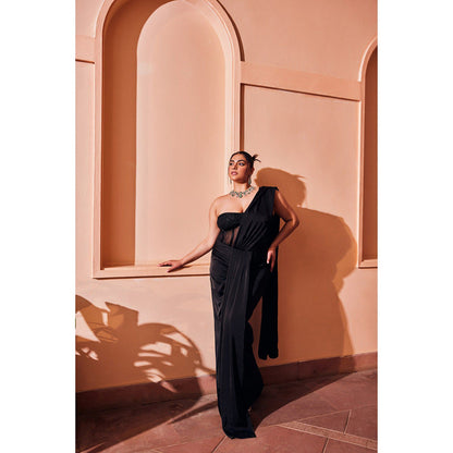 Saanjh by Lea Fida Black Saree with Attached Blouse