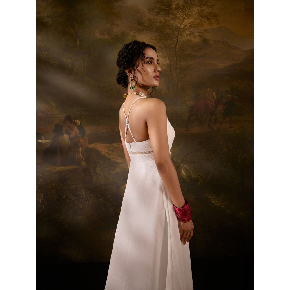 Saanjh by Lea Aadyasha White Floral Anarkali with Churidar and Dupatta (Set of 3)