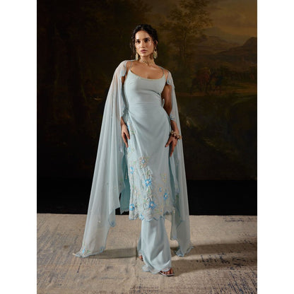 Saanjh by Lea Raaya Blue Embroidered Kurta with Palazzo and Dupatta (Set of 3)