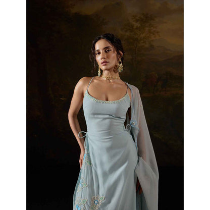 Saanjh by Lea Raaya Blue Embroidered Kurta with Palazzo and Dupatta (Set of 3)