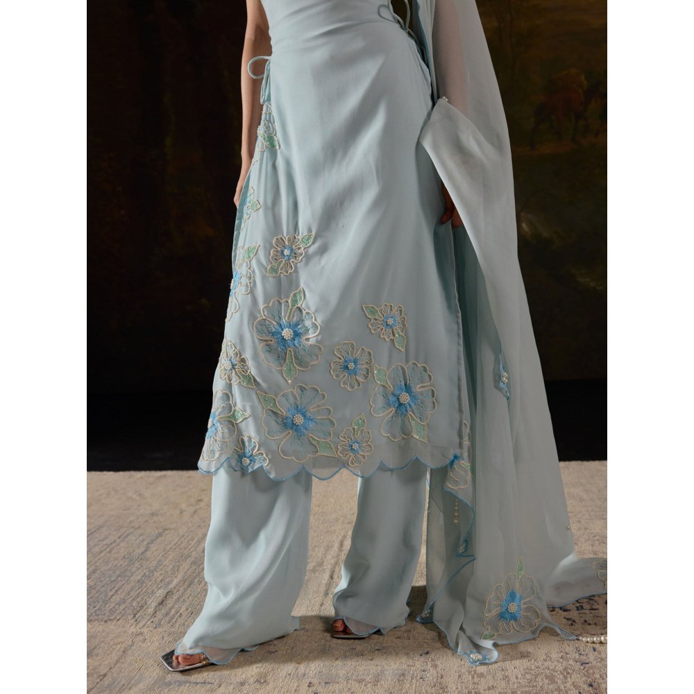 Saanjh by Lea Raaya Blue Embroidered Kurta with Palazzo and Dupatta (Set of 3)