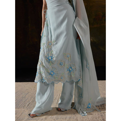 Saanjh by Lea Raaya Blue Embroidered Kurta with Palazzo and Dupatta (Set of 3)