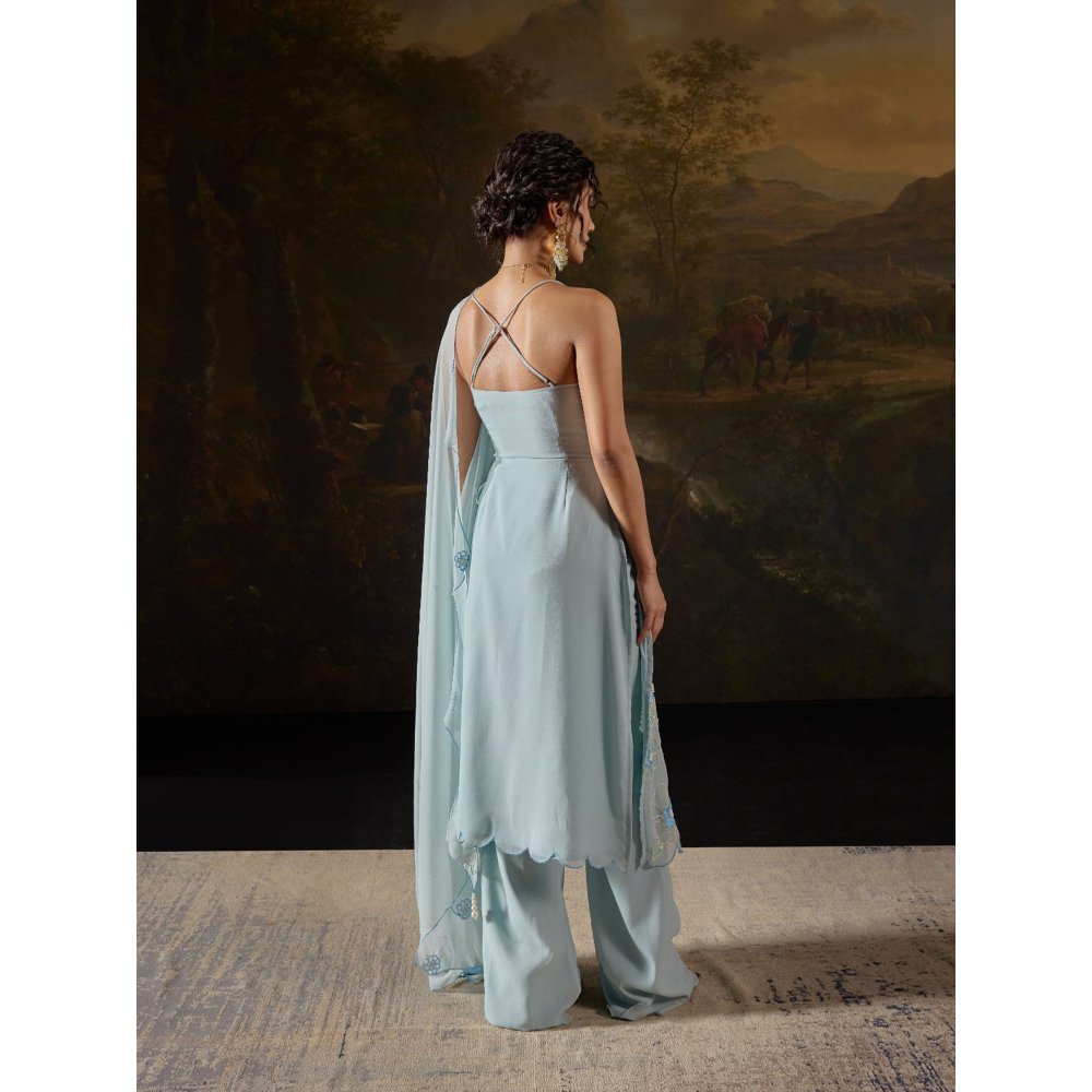 Saanjh by Lea Raaya Blue Embroidered Kurta with Palazzo and Dupatta (Set of 3)