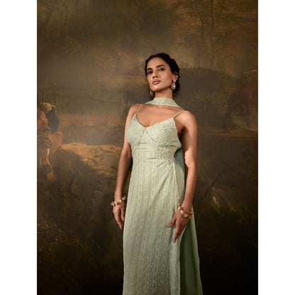 Saanjh by Lea Shimaz Sage Green Kurta with Pant and Dupatta (Set of 3)