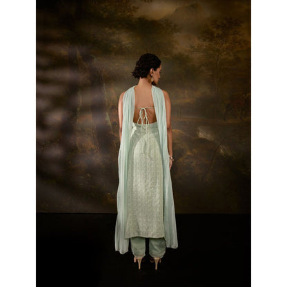 Saanjh by Lea Shimaz Sage Green Kurta with Pant and Dupatta (Set of 3)