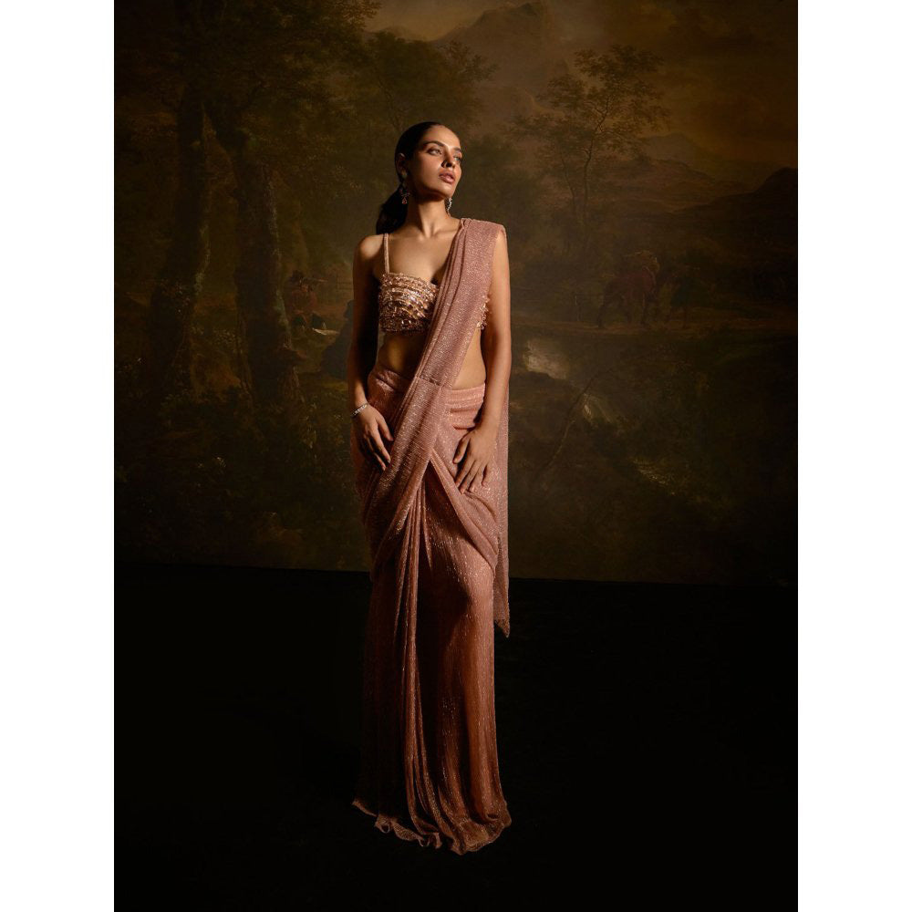 Saanjh by Lea Aazina Blush Pink Pre-Stitched Saree with Stitched Blouse