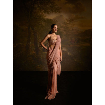 Saanjh by Lea Aazina Blush Pink Pre-Stitched Saree with Stitched Blouse