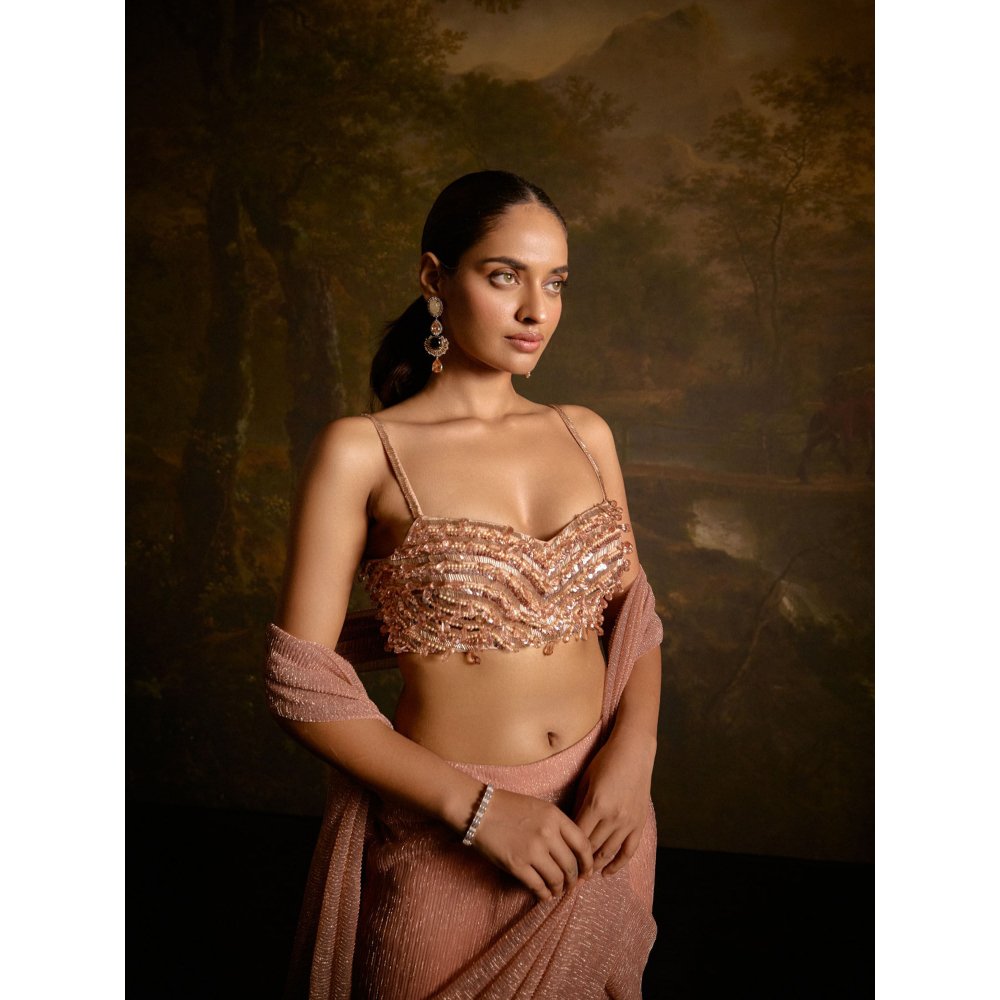 Saanjh by Lea Aazina Blush Pink Pre-Stitched Saree with Stitched Blouse