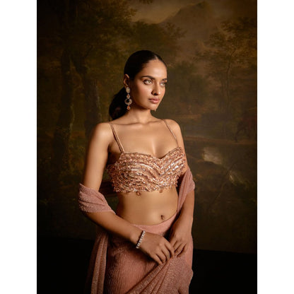 Saanjh by Lea Aazina Blush Pink Pre-Stitched Saree with Stitched Blouse