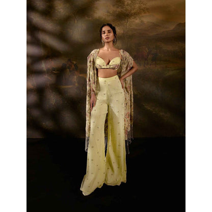 Saanjh by Lea Yuvika Yellow Embroidered Co-Ord (Set of 3)