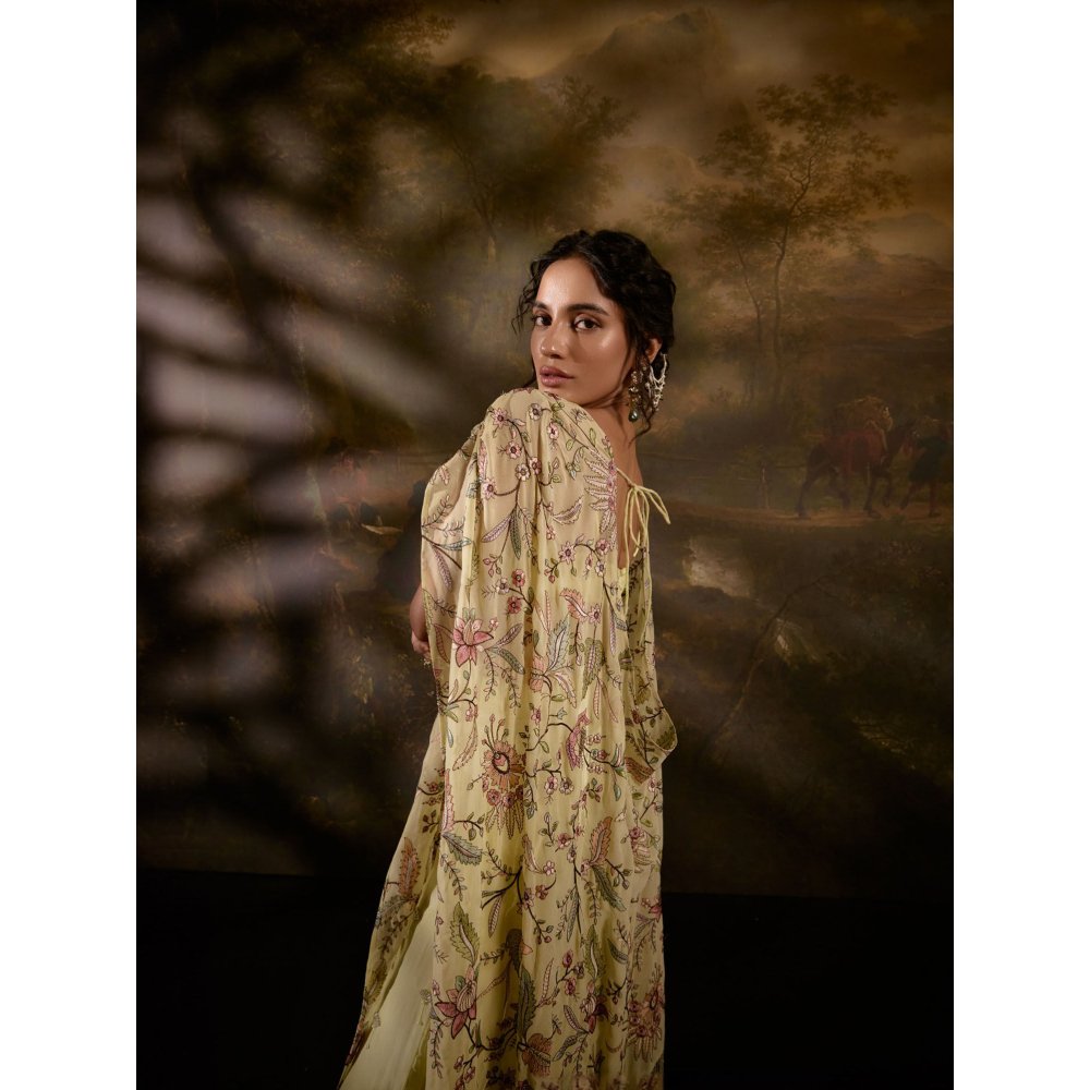 Saanjh by Lea Yuvika Yellow Embroidered Co-Ord (Set of 3)