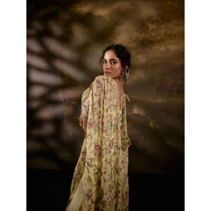 Saanjh by Lea Yuvika Yellow Embroidered Co-Ord (Set of 3)