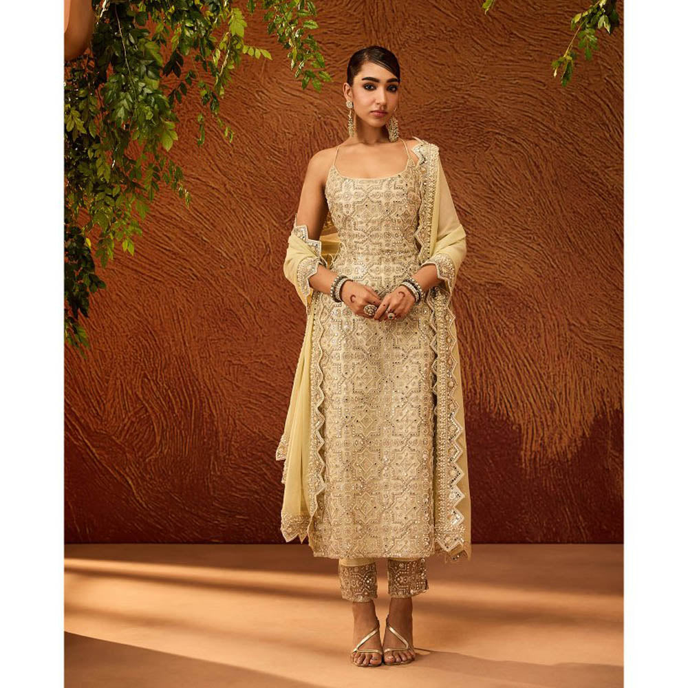 Saanjh by Lea Ryka Mint Green Embroidered Kurta & Pant with Dupatta (Set of 3)