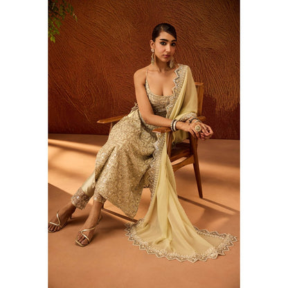 Saanjh by Lea Ryka Mint Green Embroidered Kurta & Pant with Dupatta (Set of 3)