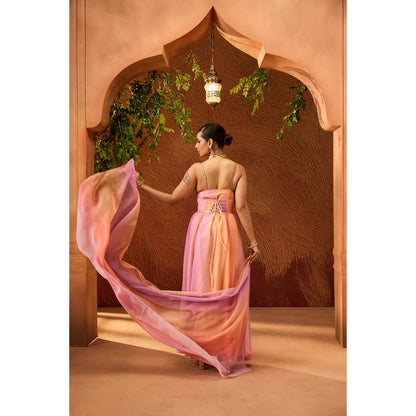 Saanjh by Lea Parnika Embroidered Anarkali Kurta Pant & Dupatta with Corset Belt (Set of 3)