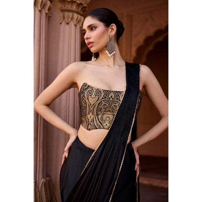 Saanjh by Lea Kanza Black Pre-Stitched Saree with Stitched Blouse