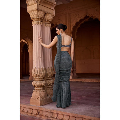 Saanjh by Lea Grey Maahi Livid Shimmer Pre-Stitched Saree with Stitched Blouse