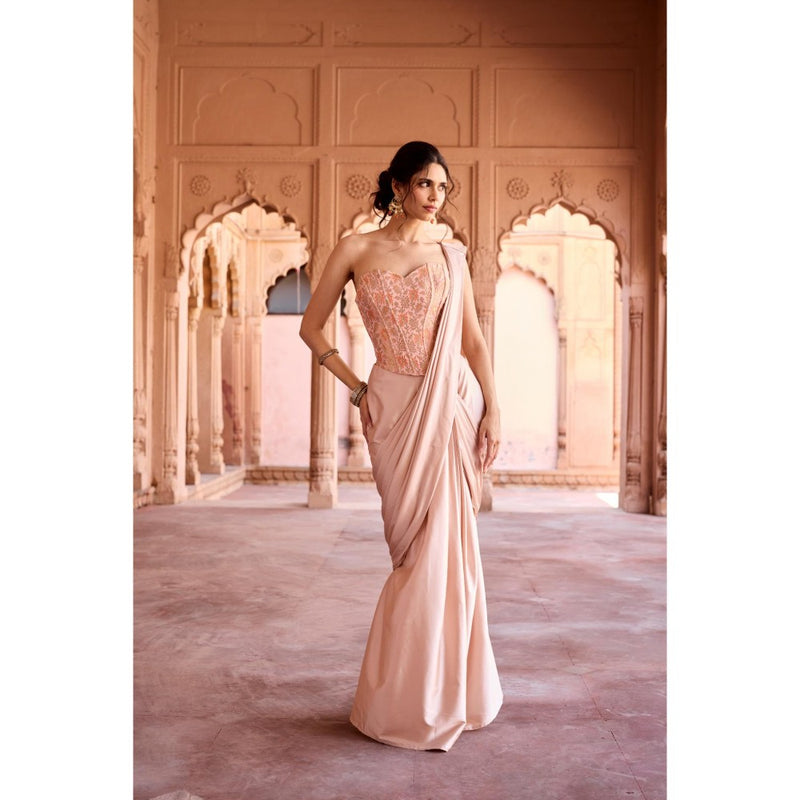 Saanjh by Lea Peach Siham Pre-Stitched Saree with Stitched Blouse