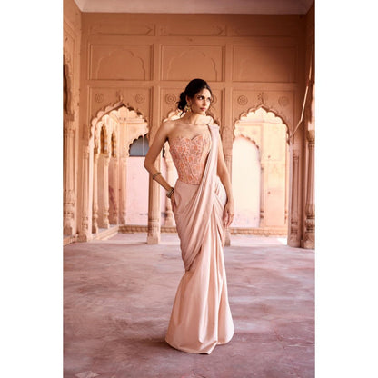Saanjh by Lea Peach Siham Pre-Stitched Saree with Stitched Blouse
