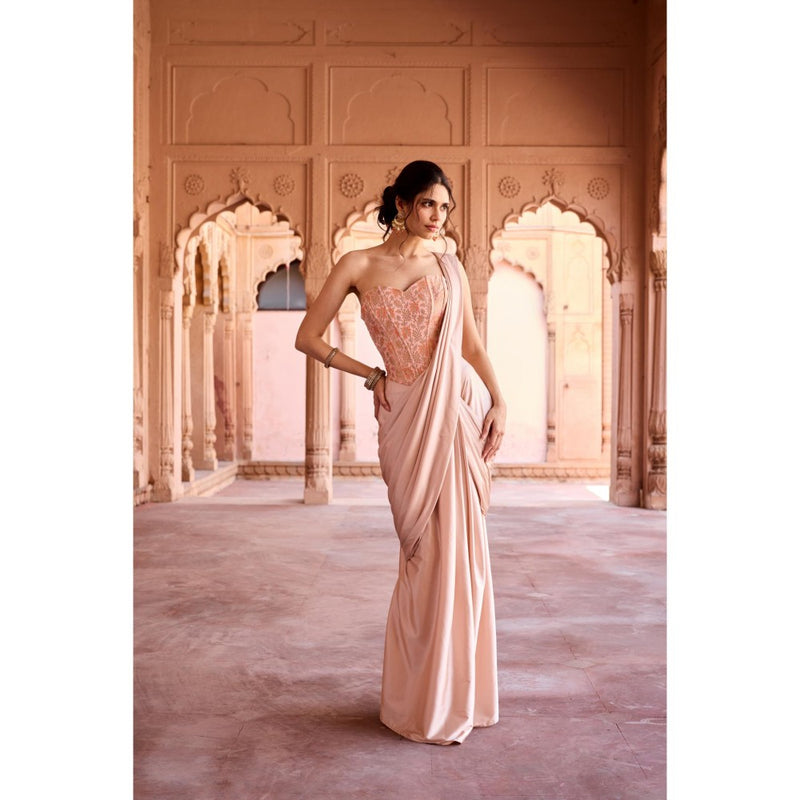 Saanjh by Lea Peach Siham Pre-Stitched Saree with Stitched Blouse