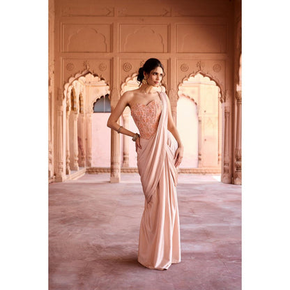 Saanjh by Lea Peach Siham Pre-Stitched Saree with Stitched Blouse