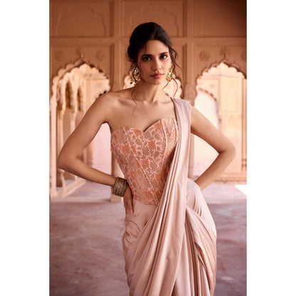 Saanjh by Lea Peach Siham Pre-Stitched Saree with Stitched Blouse