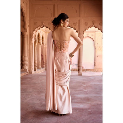 Saanjh by Lea Peach Siham Pre-Stitched Saree with Stitched Blouse