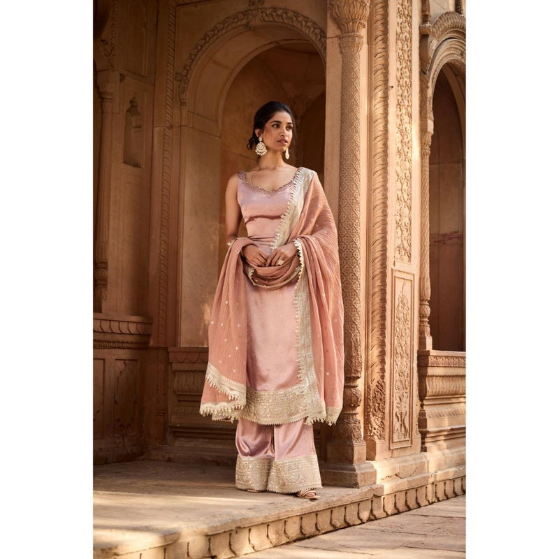 Saanjh by Lea Ati Pink Slit Kurta with Palazzo and Dupatta