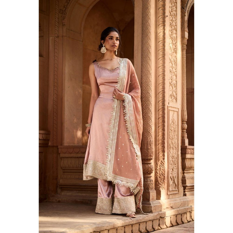 Saanjh by Lea Ati Pink Slit Kurta with Palazzo and Dupatta
