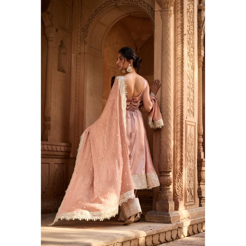 Saanjh by Lea Ati Pink Slit Kurta with Palazzo and Dupatta