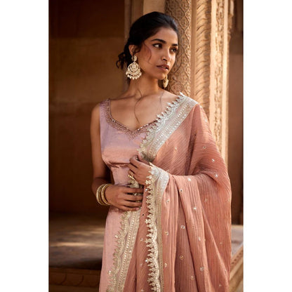 Saanjh by Lea Ati Pink Slit Kurta with Palazzo and Dupatta